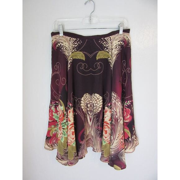 LAPIS Burgundy Floral Full Circle Swing M Silk Lined Side Zip Skirt - Picture 2 of 3